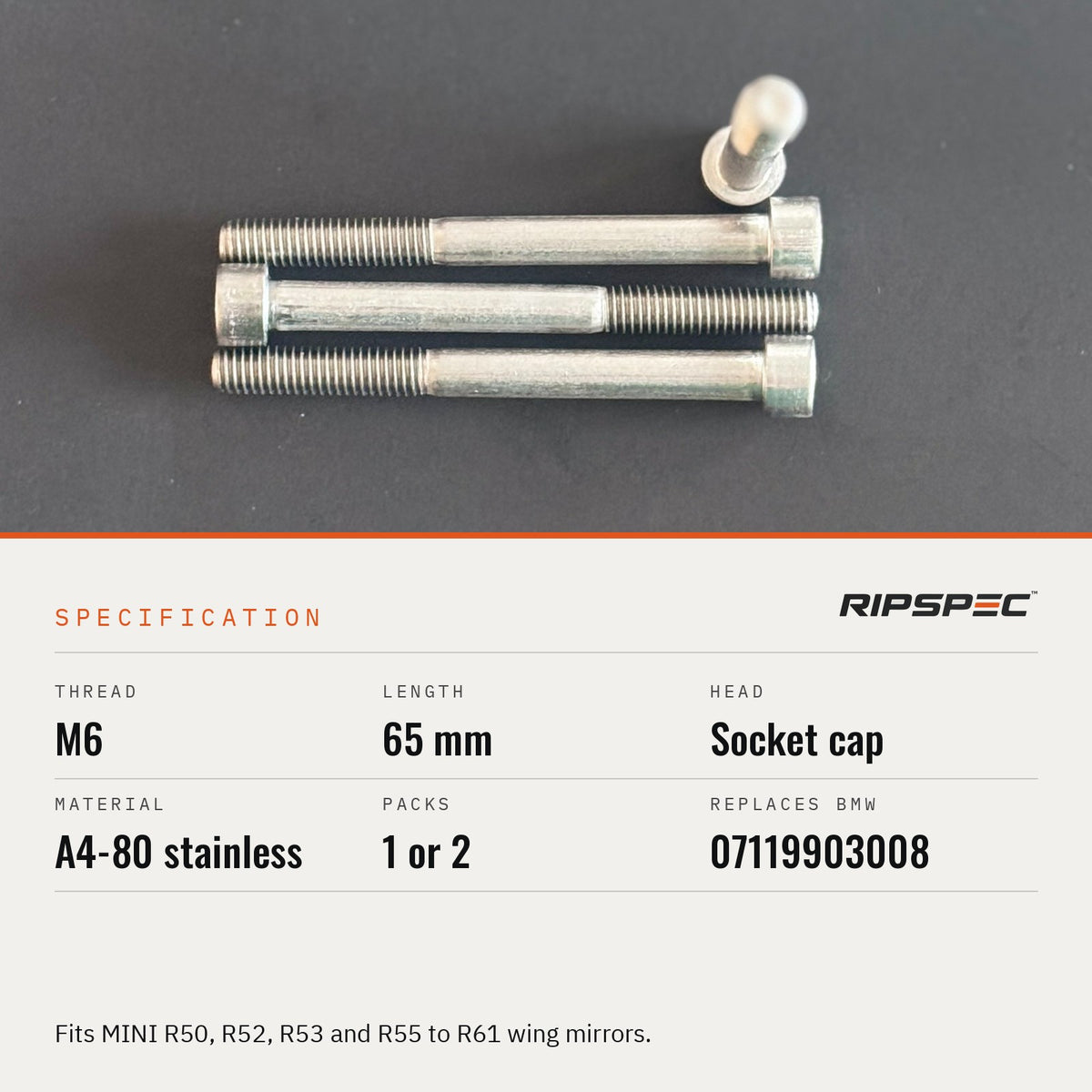 07119903008 specification: M6 x 65 socket cap A4-80 stainless