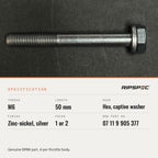 07119905377 specification: M6 x 50 hex with captive washer