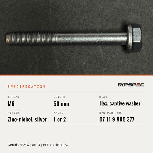 07119905377 specification: M6 x 50 hex with captive washer