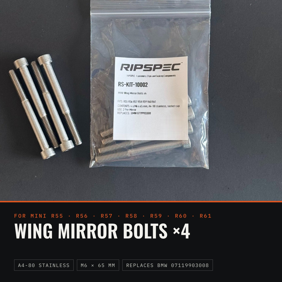 Wing Mirror Mounting Bolts x4 for MINI R55 to R61: Hatch, Clubman, Convertible, Coupe, Roadster, Countryman, Paceman