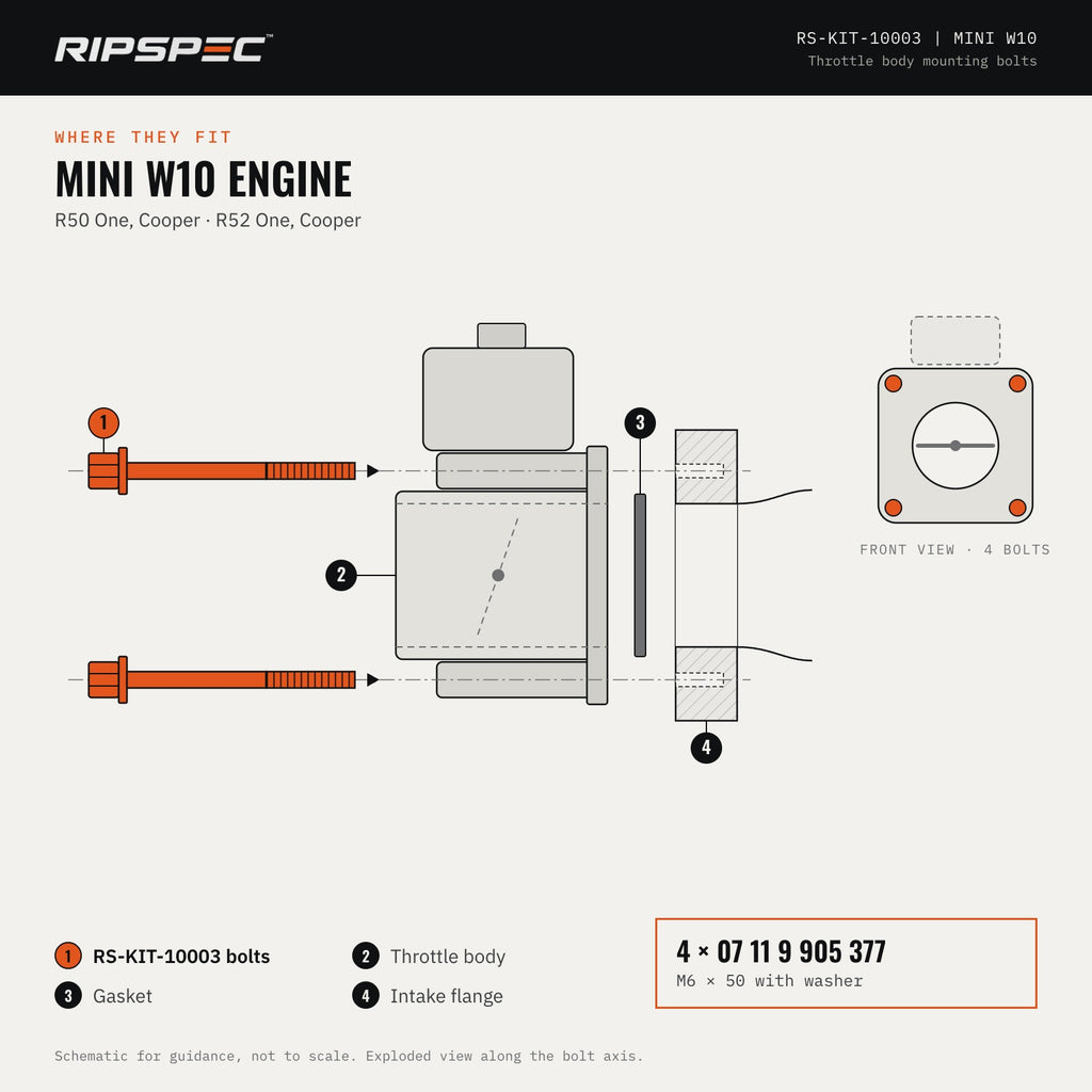Throttle Body Bolts x4 for MINI R50, R53 Hatch and R52 Convertible: One, Cooper, Cooper S
