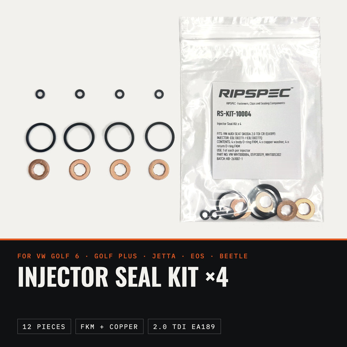Injector Seal Kit for VW Golf VI, Golf Plus, Jetta, Eos and Beetle 2.0 TDI