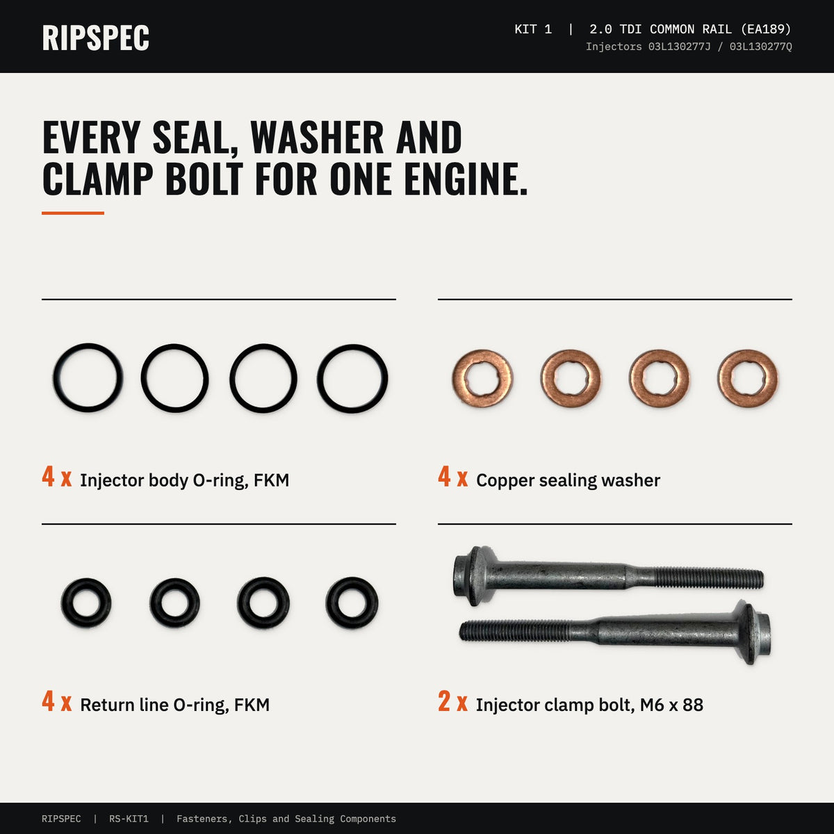 Injector Seal and Bolt Kit for VW Golf VI, Golf Plus, Jetta, Eos and Beetle 2.0 TDI (RS-KIT-10007)