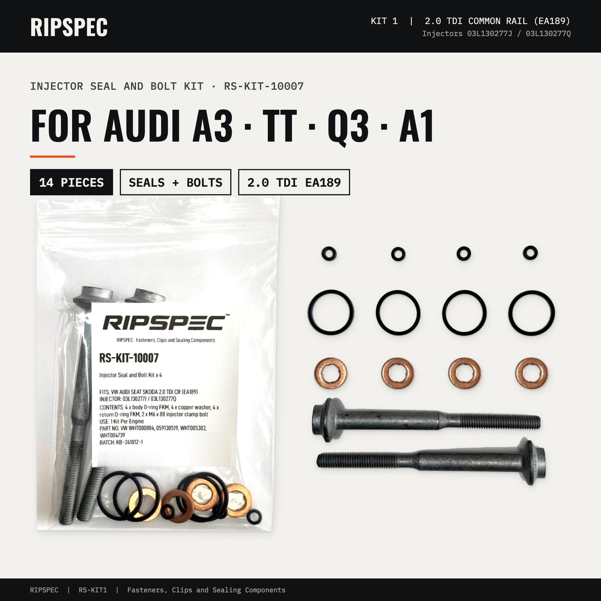 Injector Seal and Bolt Kit for Audi A3, TT, Q3 and A1 2.0 TDI (RS-KIT-10007)