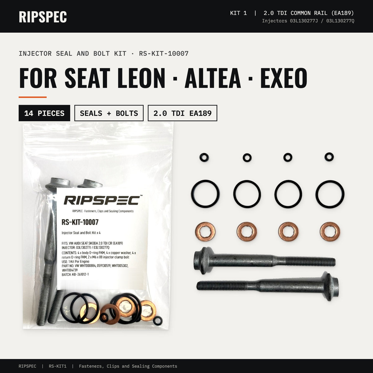 Injector Seal and Bolt Kit for SEAT Leon, Altea and Exeo 2.0 TDI (RS-KIT-10007)
