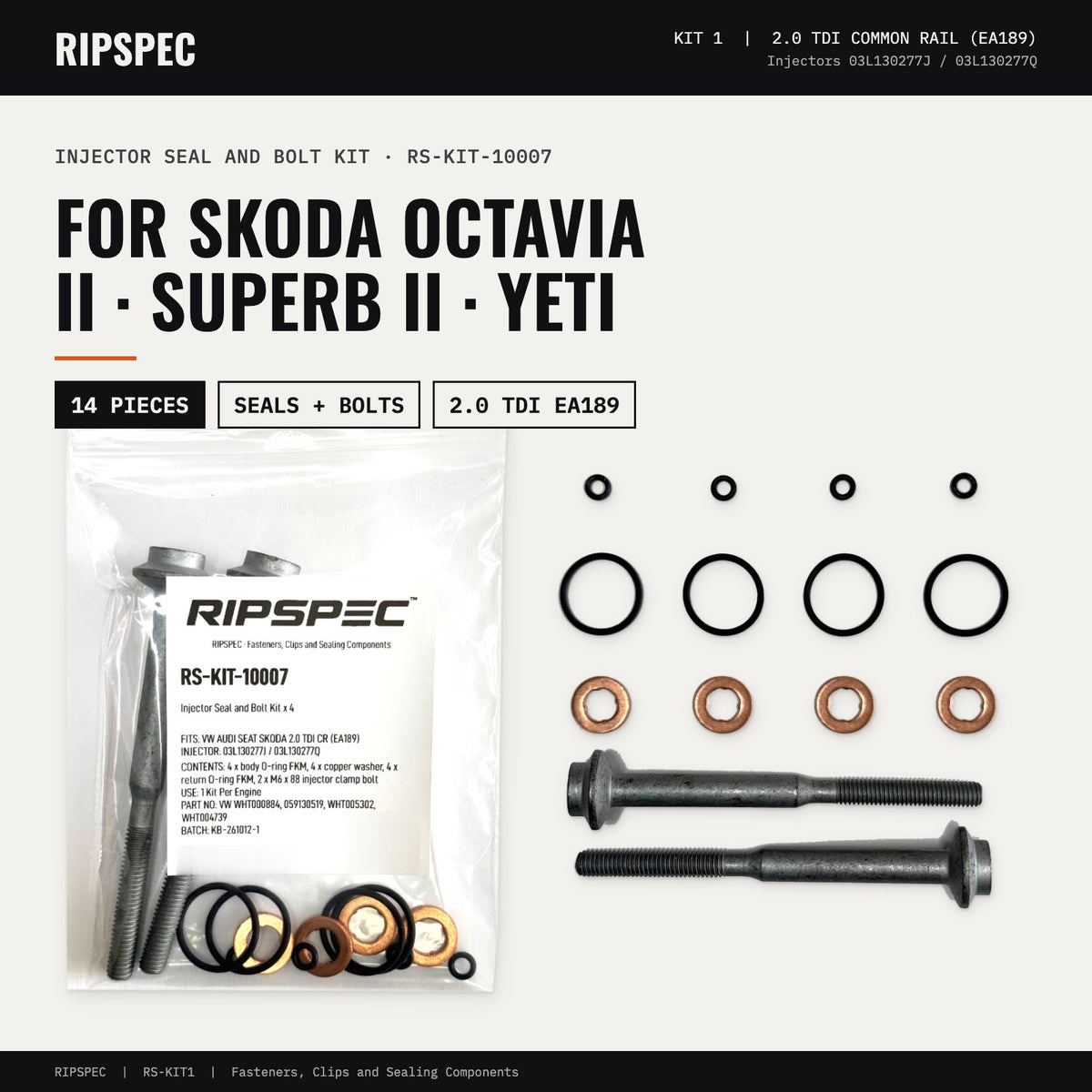 Injector Seal and Bolt Kit for Skoda Octavia II, Superb II and Yeti 2.0 TDI (RS-KIT-10007)