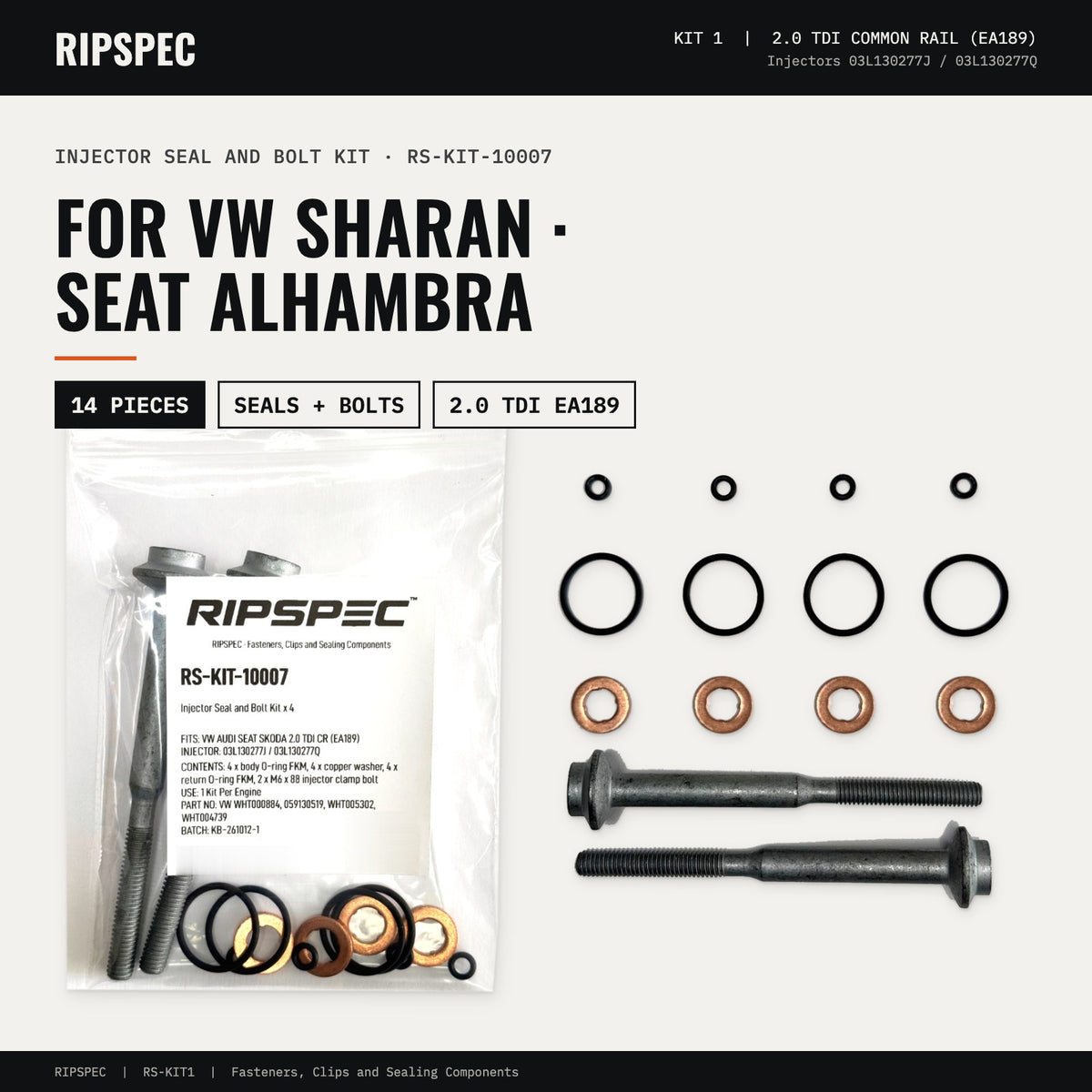 Injector Seal and Bolt Kit for VW Sharan and SEAT Alhambra 2.0 TDI (RS-KIT-10007)