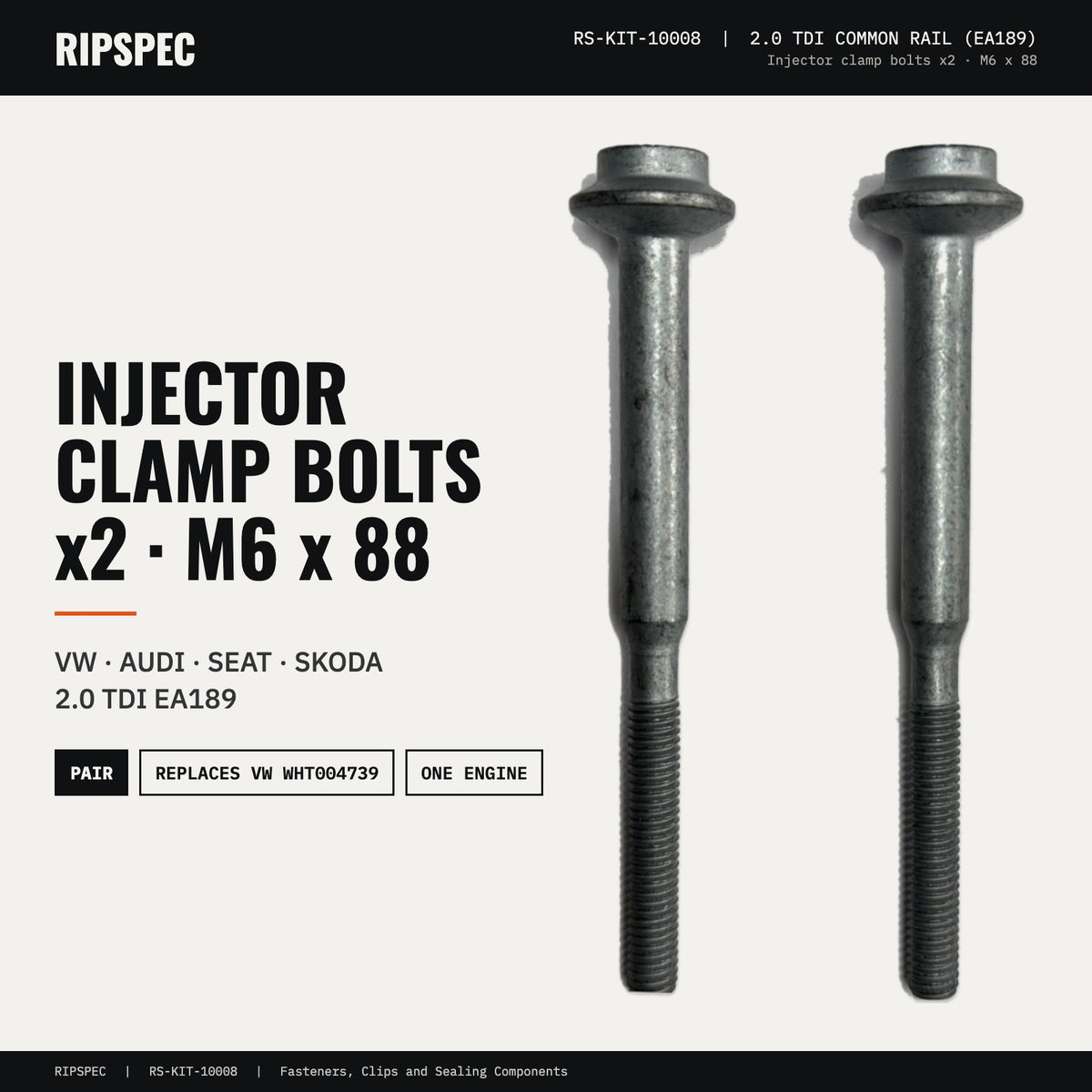 Injector Clamp Bolts x2 for VW, Audi, SEAT and Skoda 2.0 TDI (EA189) (RS-KIT-10008)