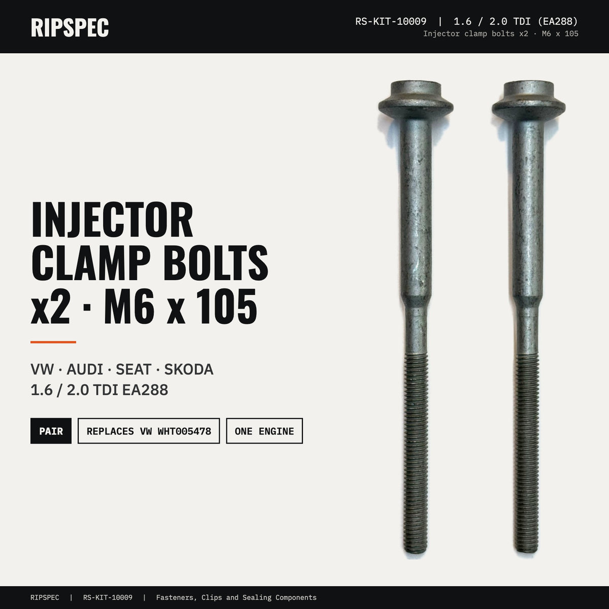 Injector Clamp Bolts x2 for VW, Audi, SEAT and Skoda 1.6 and 2.0 TDI (EA288) (RS-KIT-10009)